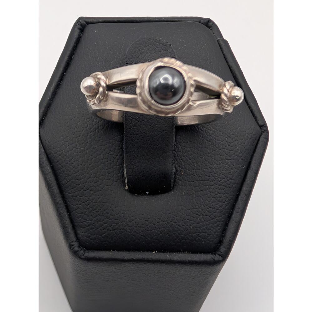 Vintage Mexico 925 Sterling Silver Hematite Ring Sculptural Bypass Style 6.25